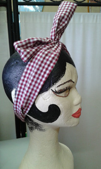 Bandeau hair pin up wire gingham burgundy