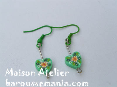 Boucles d'oreilles fimo vert fleurit BD08