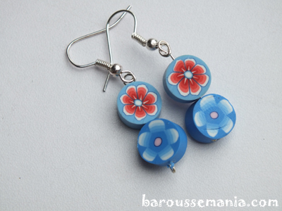 Boucles d'oreilles Fimo Bleu orange fleurs