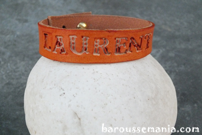 Bracelet en cuir frappÃ© avec PrÃ©nom ou Message/Orange