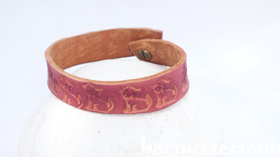 Bracelet en cuir tosn rose chat