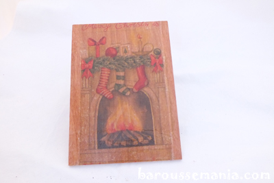 Carte postale en bois cheminÃ© chaussette CPN06