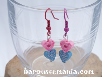 Boucles d\'oreilles Coeur rose et bleu BD1