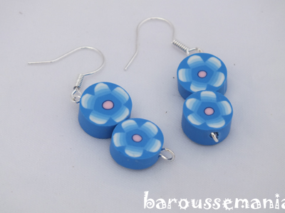 Boucle d'oreille tranche fleurs bleu